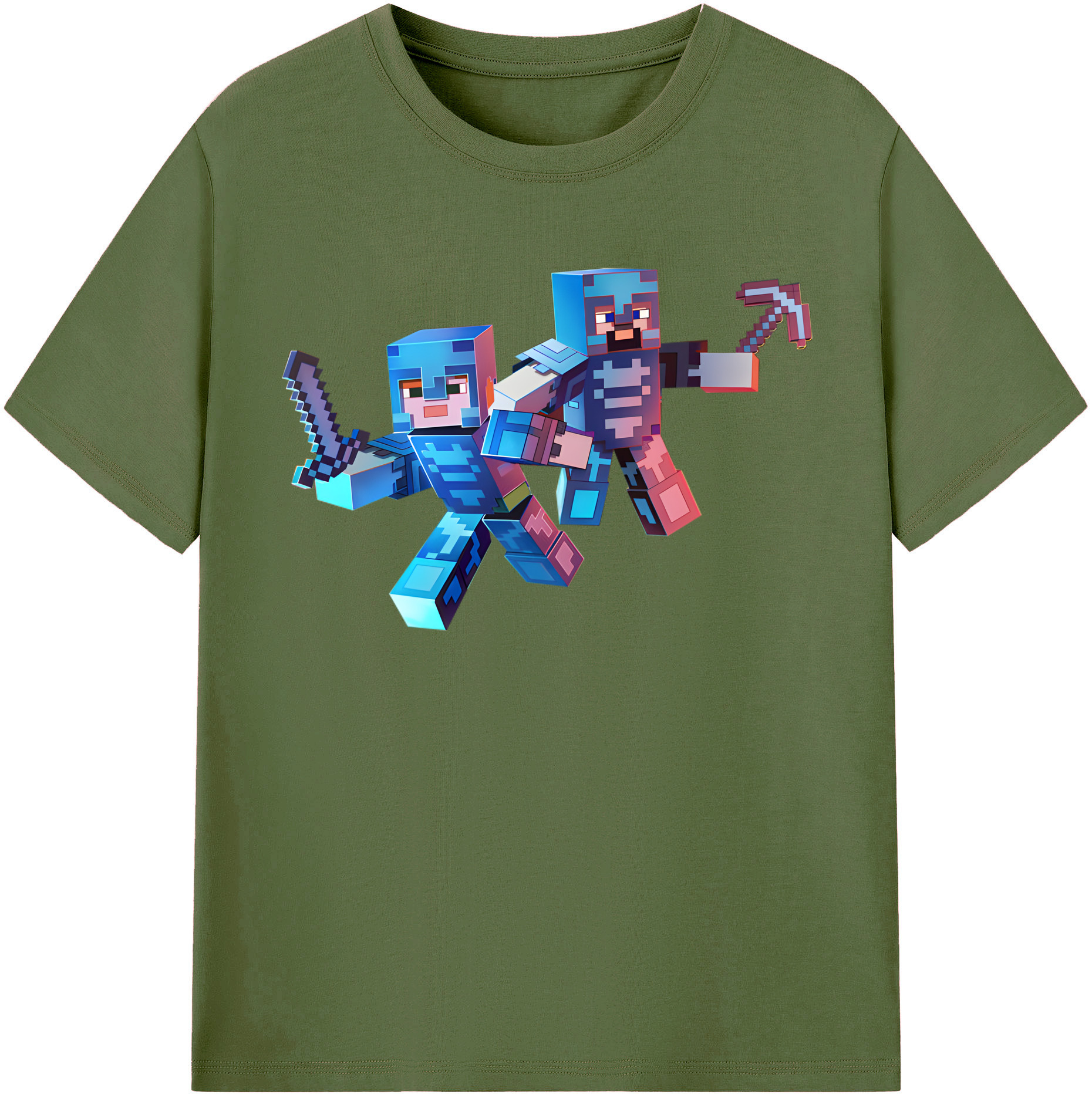 （画像用） マインクラフト ブロックの世界 Minecraft MC Block world 綿100％半袖Tシャツ（フロントプリント）